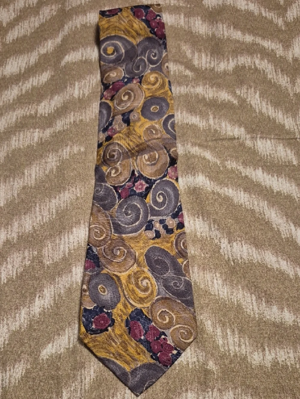 Vintage- Men's Patterned Silk Tie - Multicolor - Picture 8 of 9